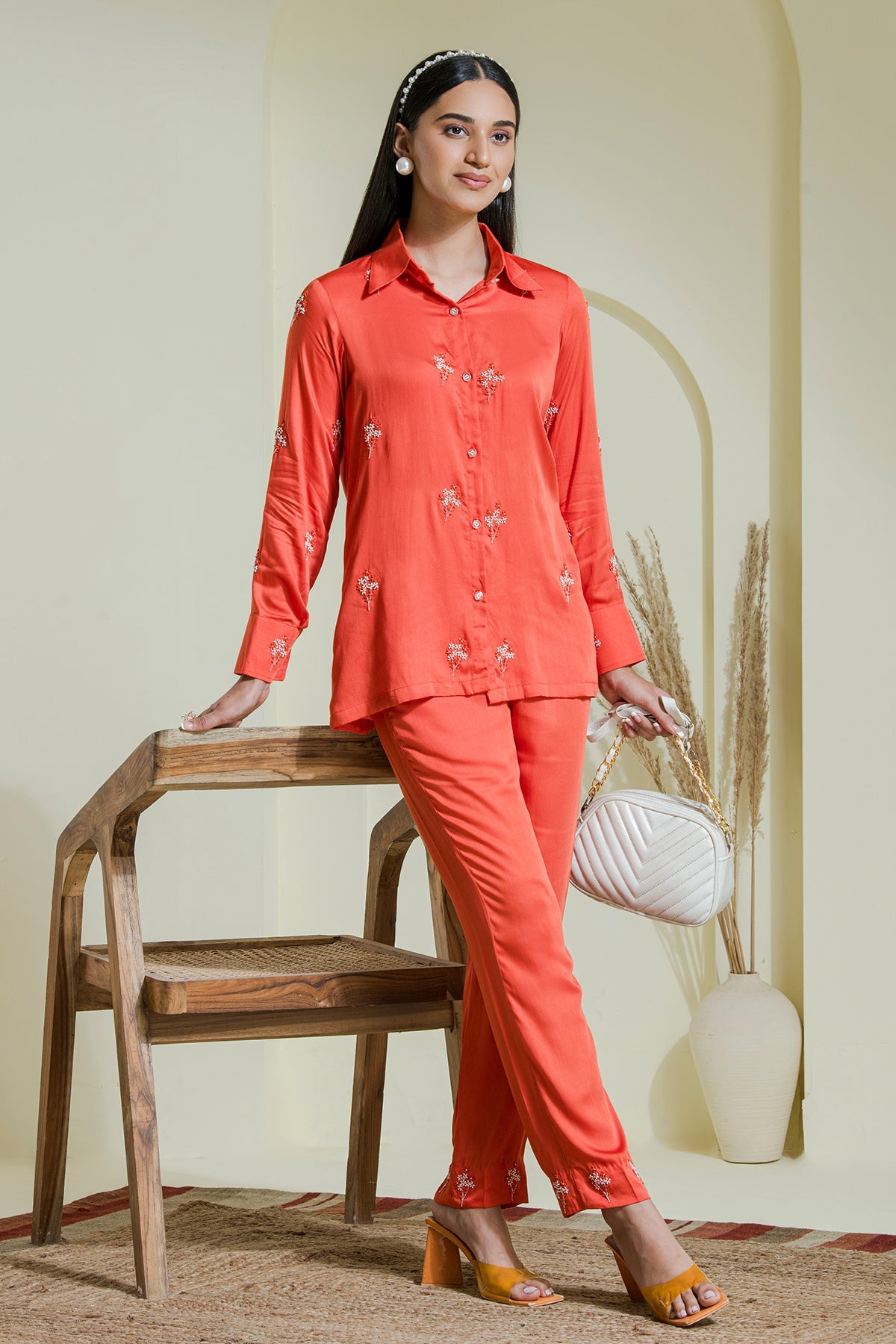 Buy Orange Embroidered Shirt & Pants by The Maive for women online at ScrollnShops